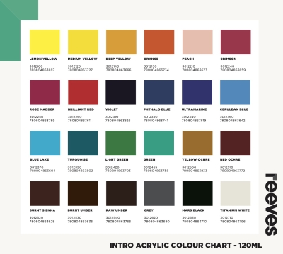 Reeves Intro Acrylic Colour 100ml The Drawing Room - Acrylic Paint Color Chart