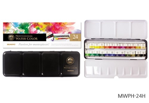 MUNGYO Professional Half Pan Size Watercolor Set of 24 Colors MWPH-24 