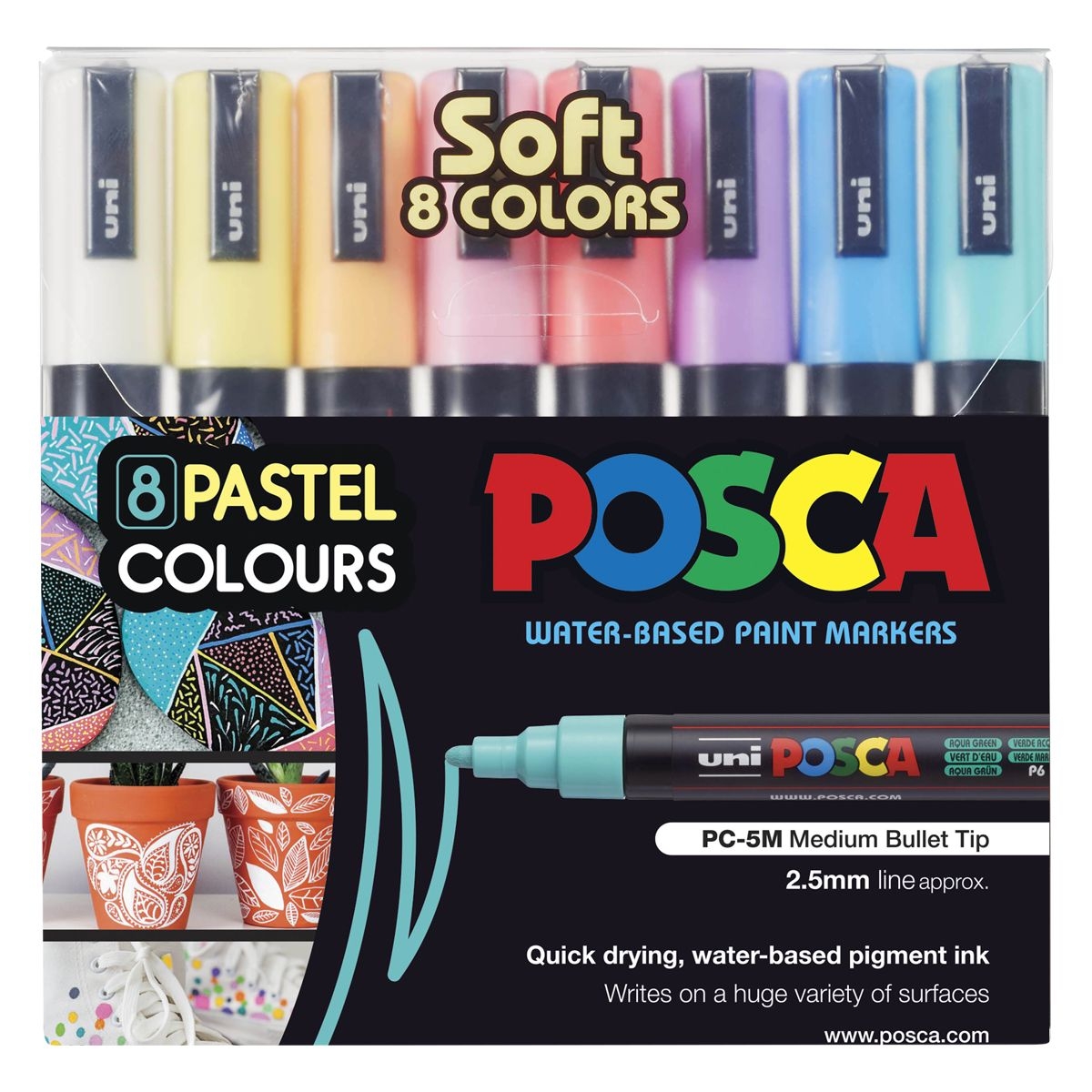 Uni Posca Markers PC-5M Medium Bullet Pastel Colours Set 8 - The